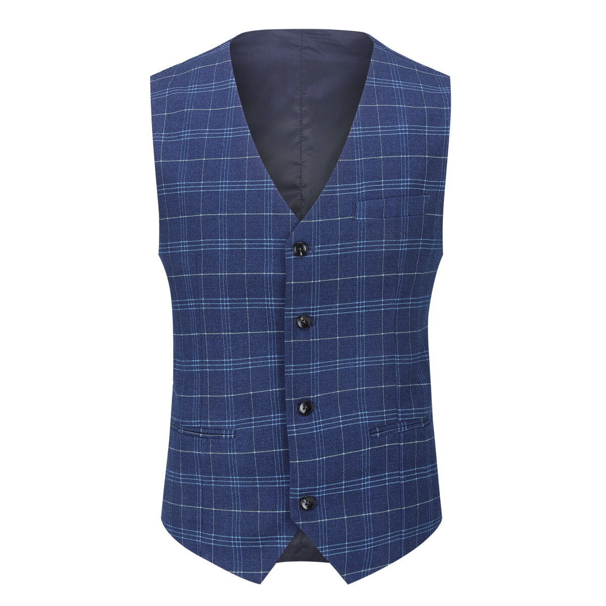 Mens 3-Piece Slim Fit Vintage Plaid Navy Suit