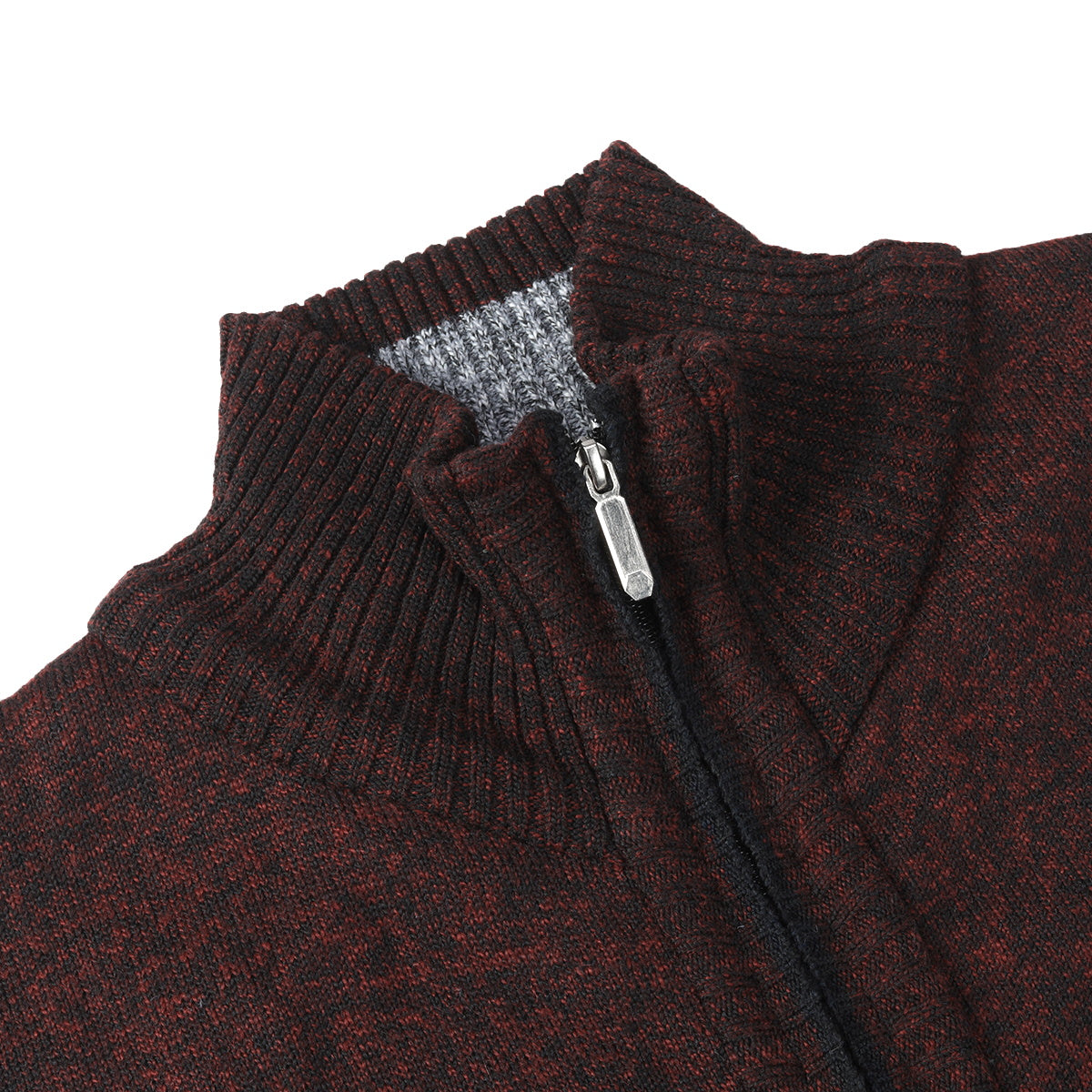 Mens Solid Color Stand Collar Long Sleeve Cardigan Wine Red