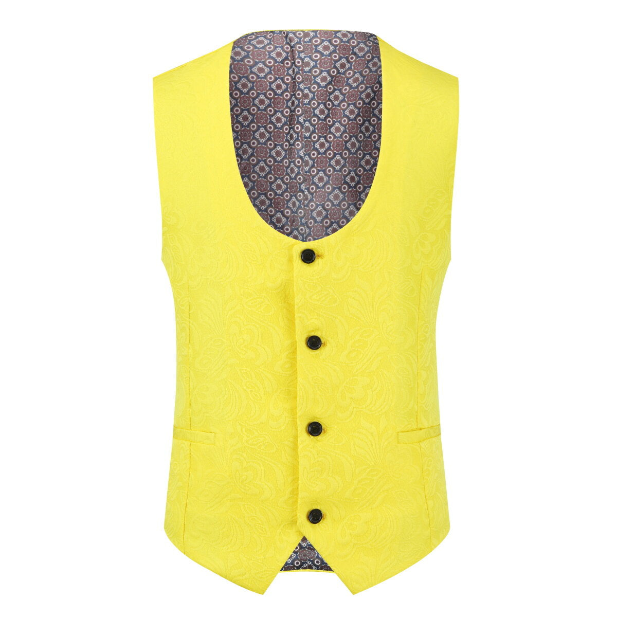 3-Piece Paisley Yellow Suit Shawl Collar Suit