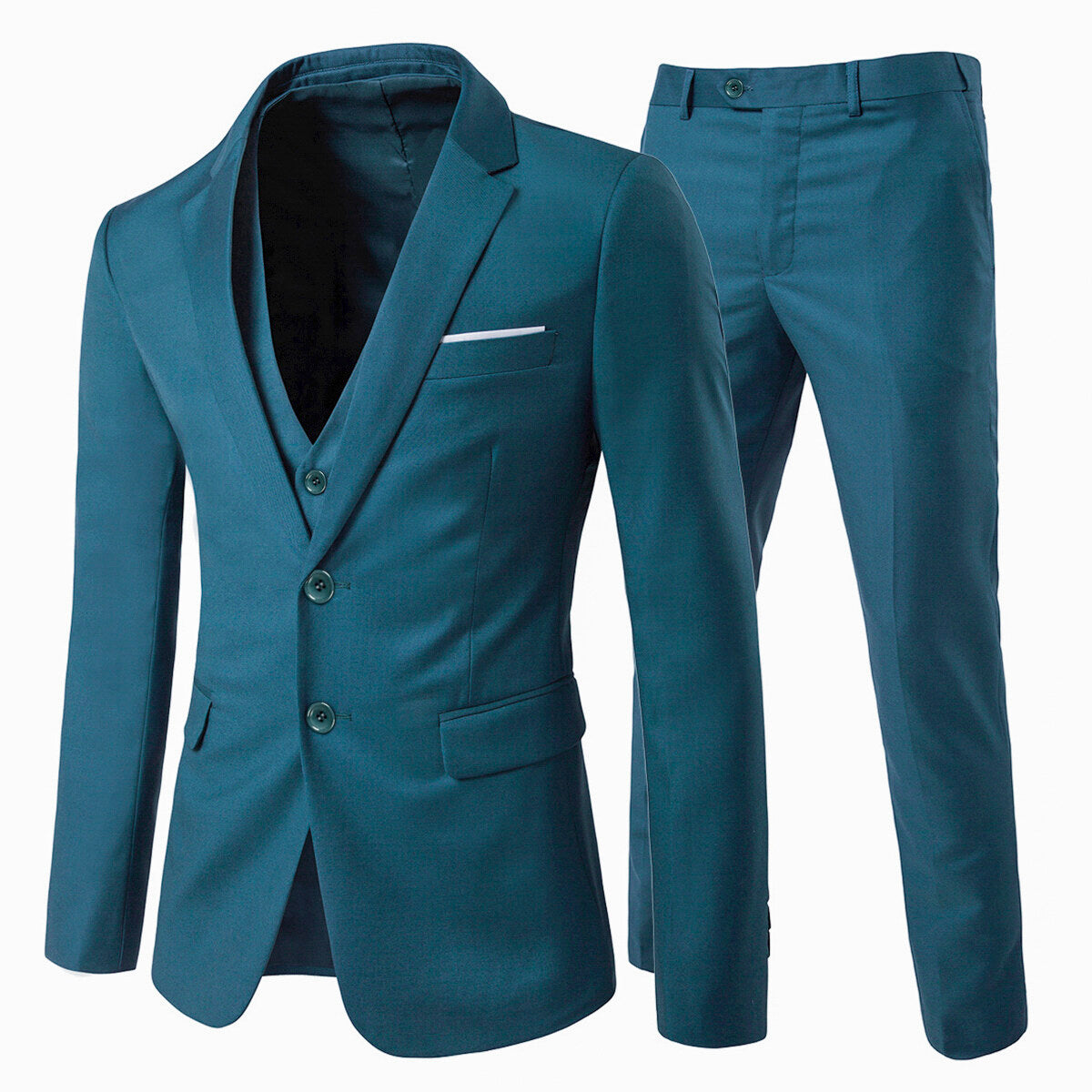 3-Piece Notched Lapel Suit SteelBlue