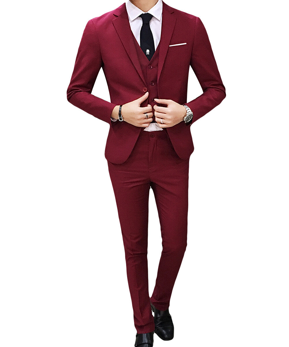 3-Piece Notched Lapel Suit Red