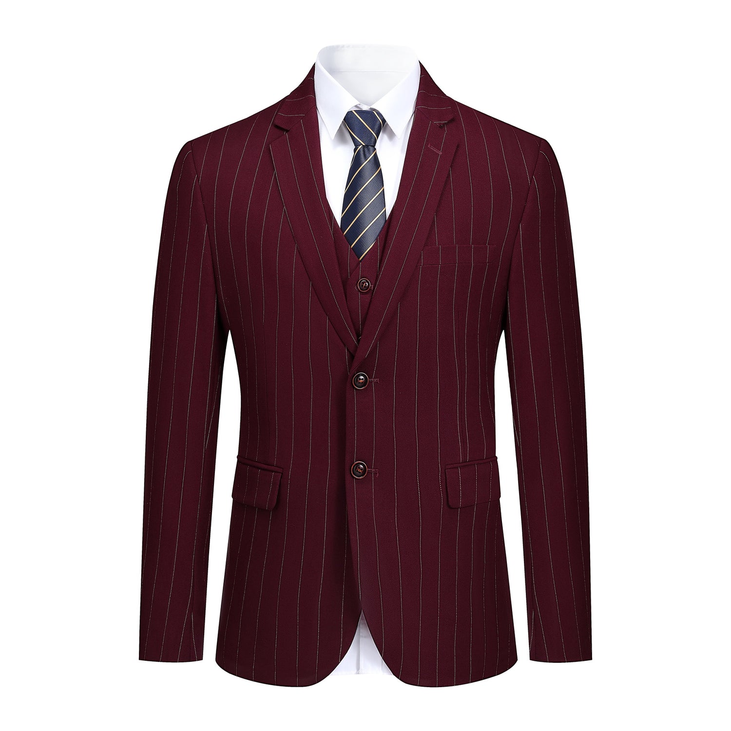 3-Piece Red Suit Stripe Design Suit