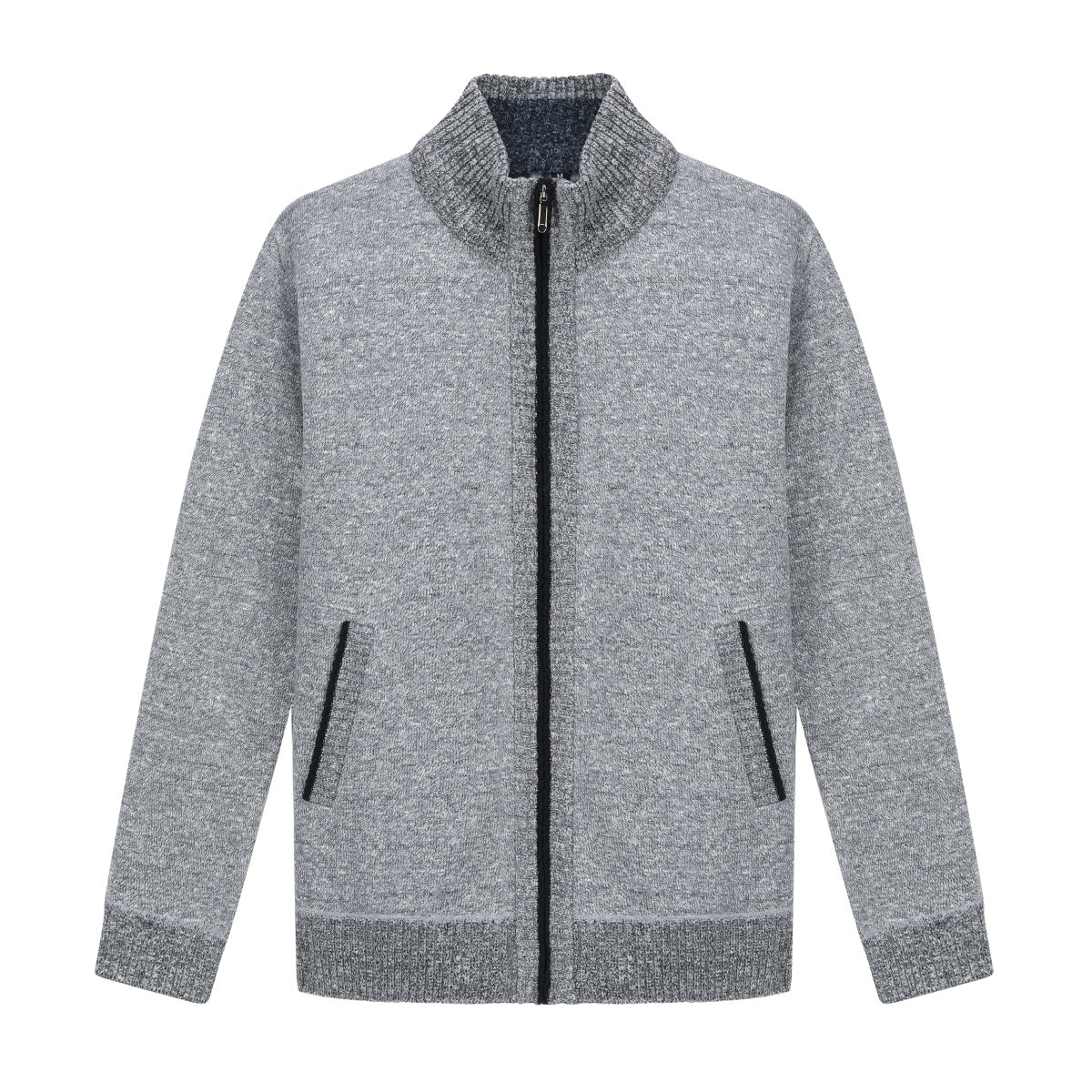 Mens Solid Color Stand Collar Long Sleeve Cardigan Grey