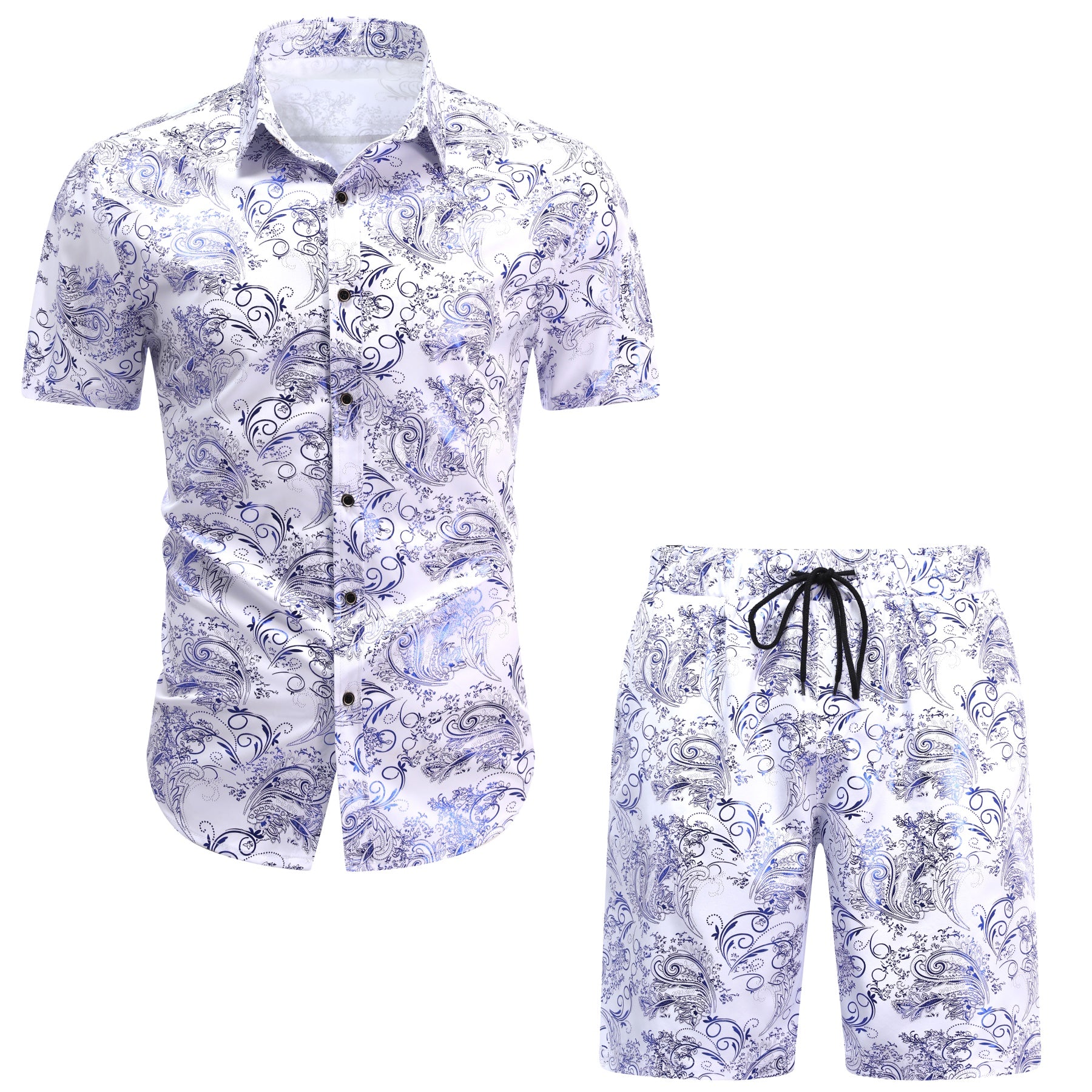 2-teiliger Sommeranzug im Hawaii-Print-Stil für Herren, Weiß