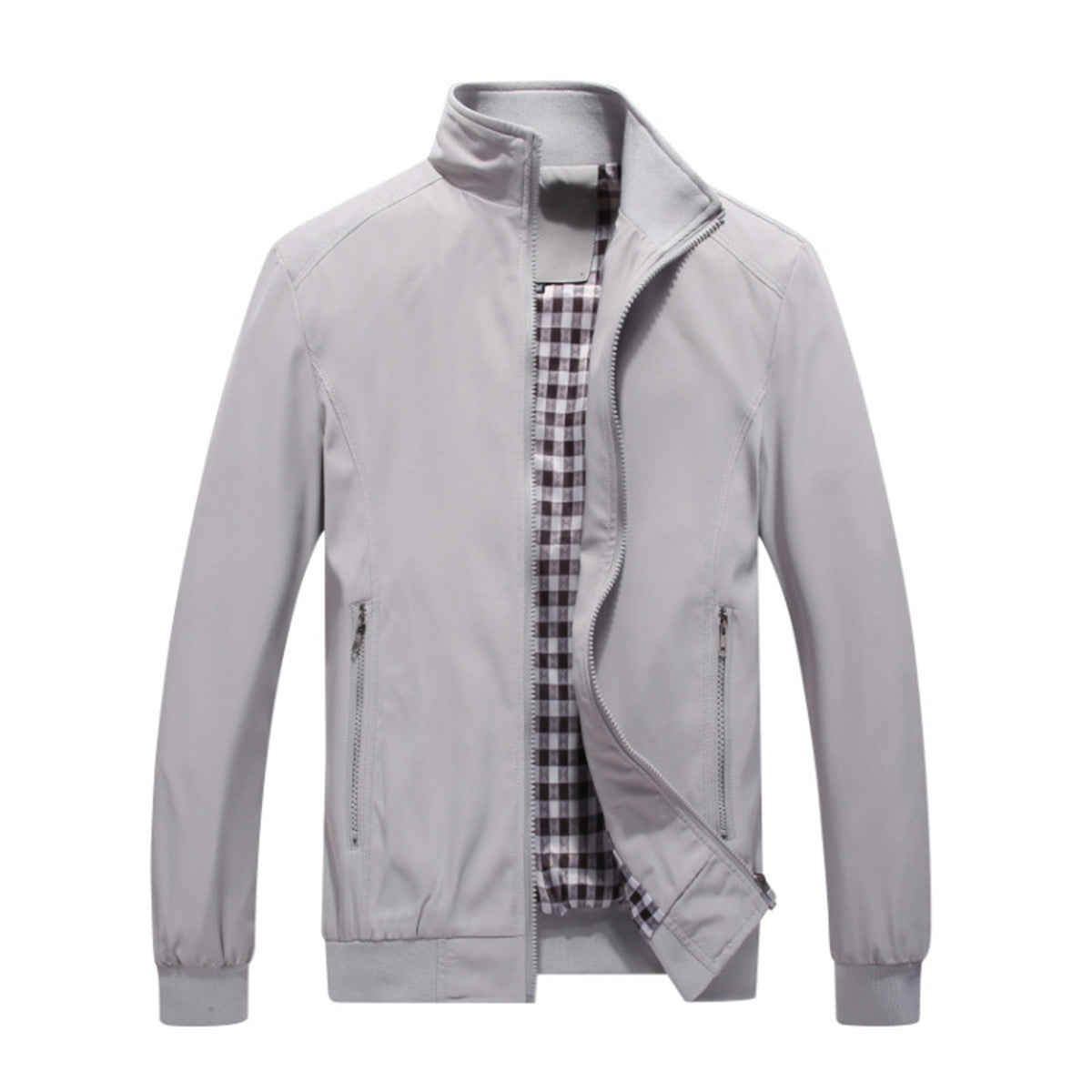 Mens Solid Stand Collar Jacket Grey