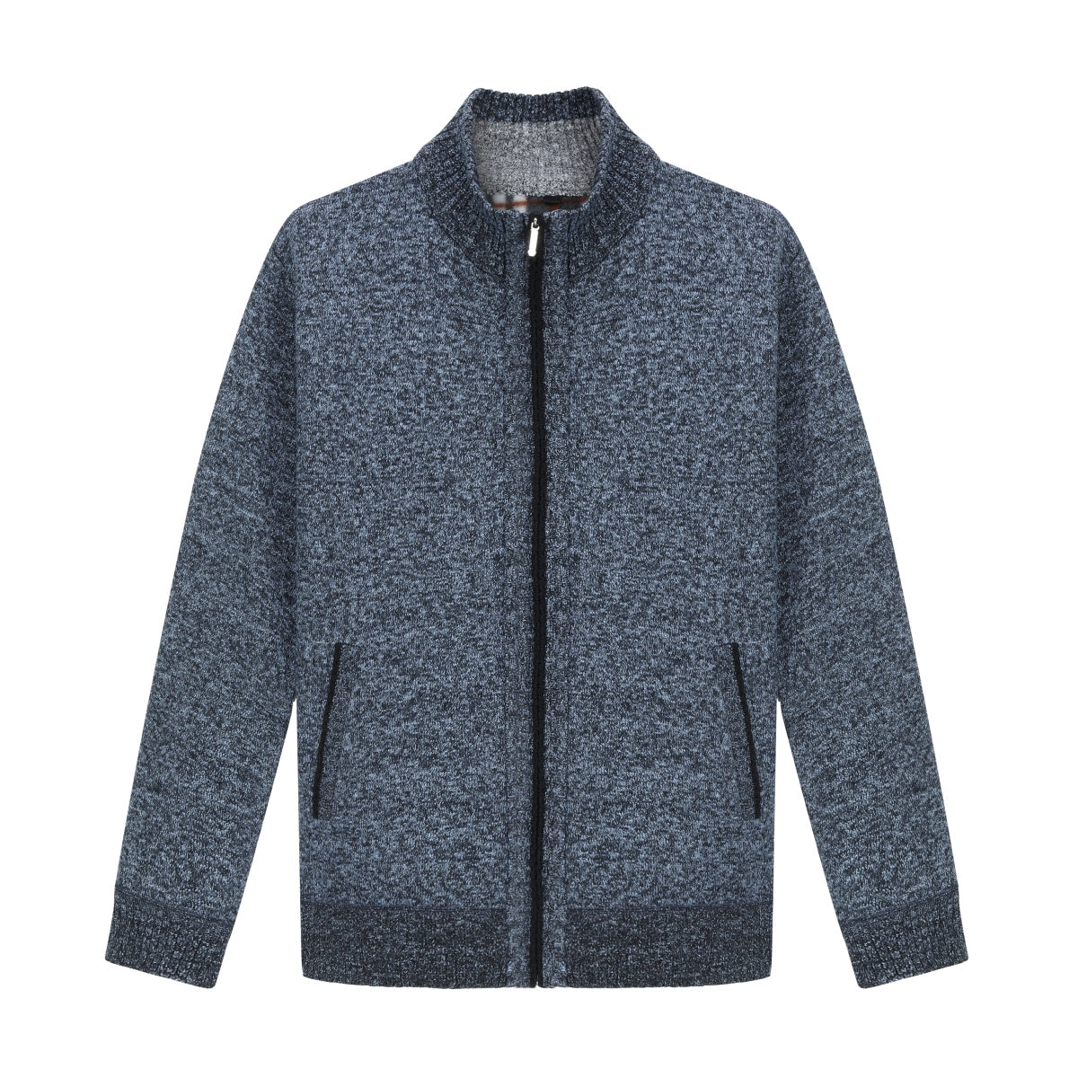 Mens Solid Color Stand Collar Long Sleeve Cardigan Blue