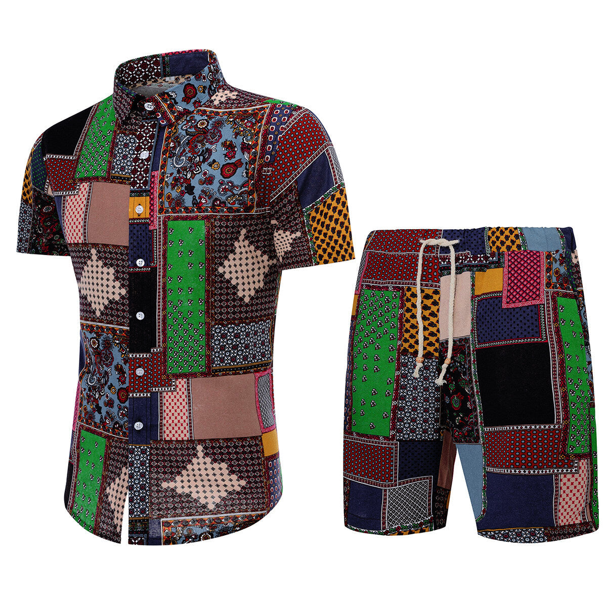 Multi-colored Square Hawaii 2-Piece Summer Suit