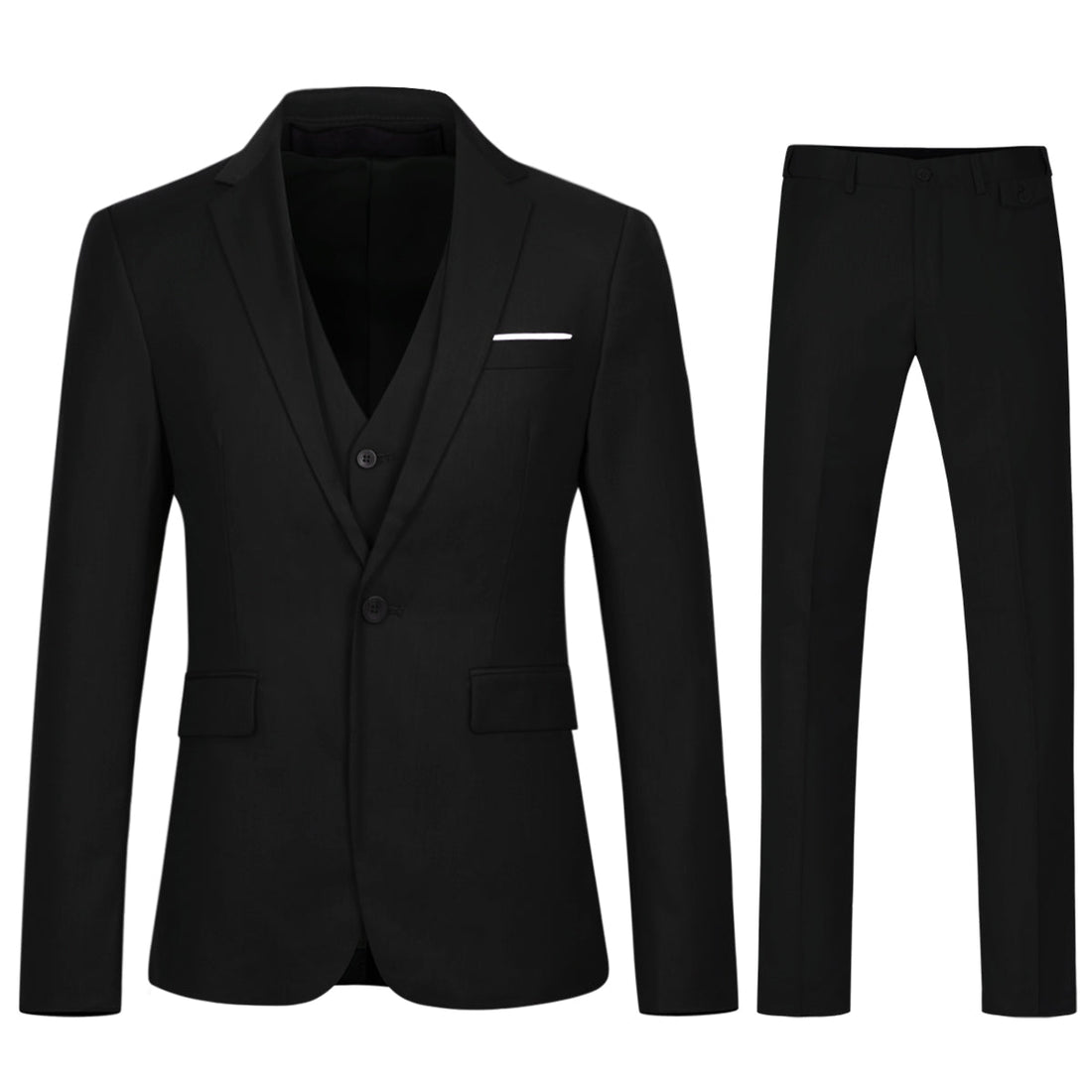3-Piece One Button Lapel Collar Black Suit