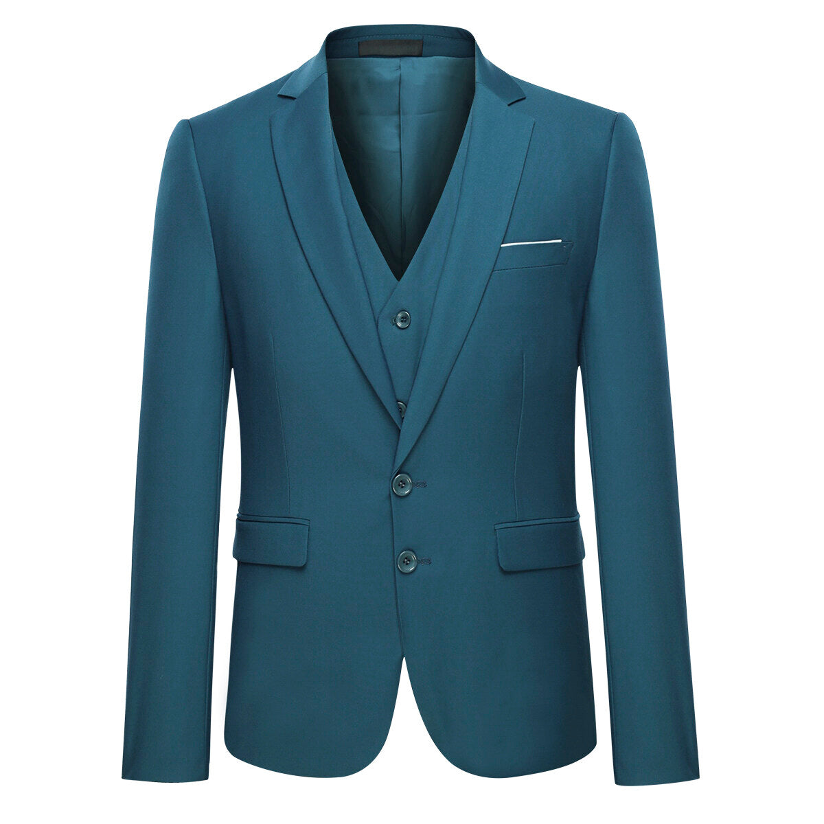 3-Piece Notched Lapel Suit SteelBlue