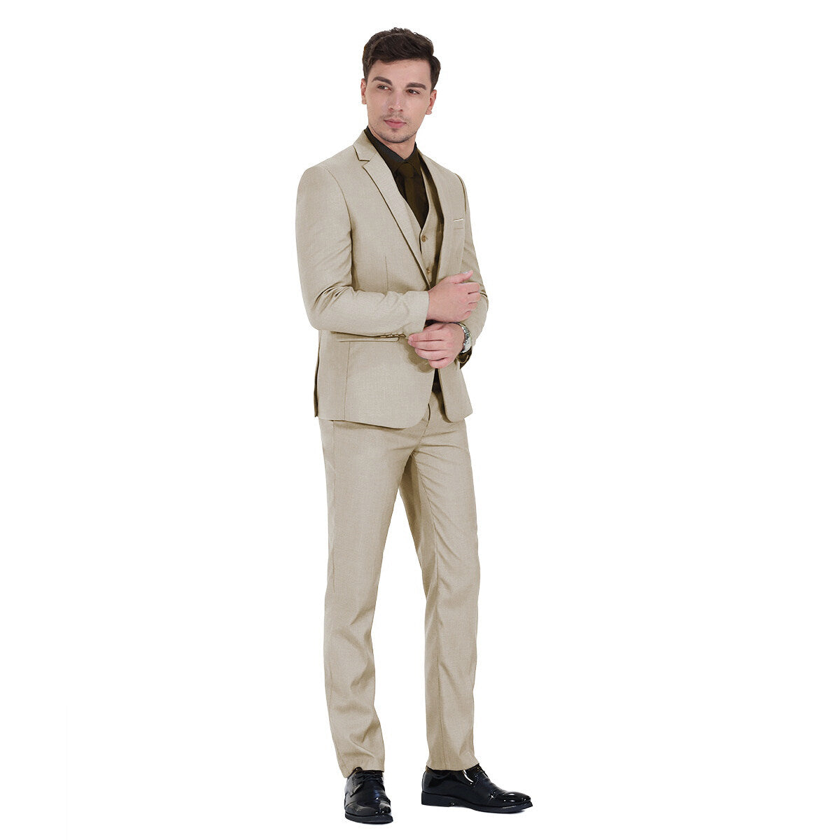 3-Piece One Button Formal Suit Beige Suit
