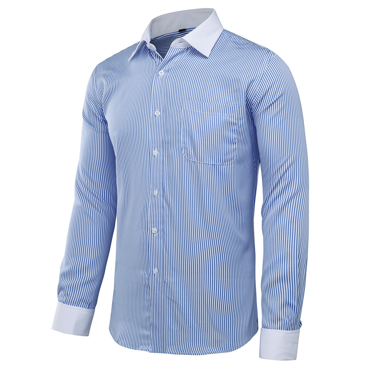 Herrenhemd Slim Fit Button-Down-Streifen Karohemd Blau