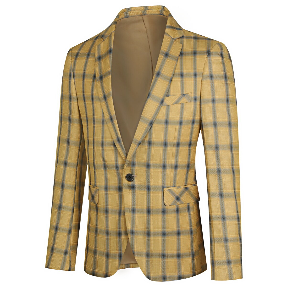 Plaid Stripe Suit Slim Fit 2-Piece Suit Yellow