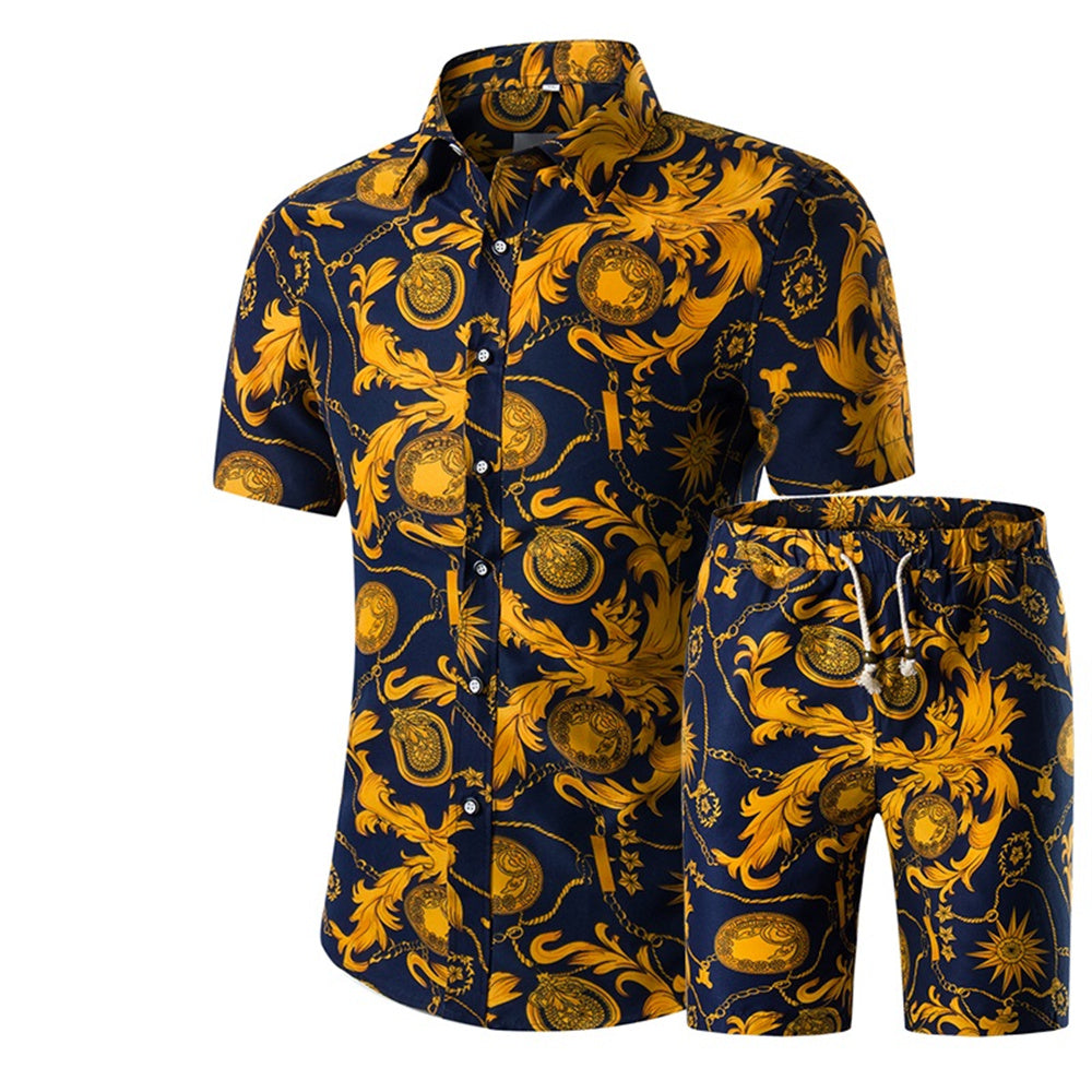 Mens 2-Piece Hawaii Print Style Summer Suit