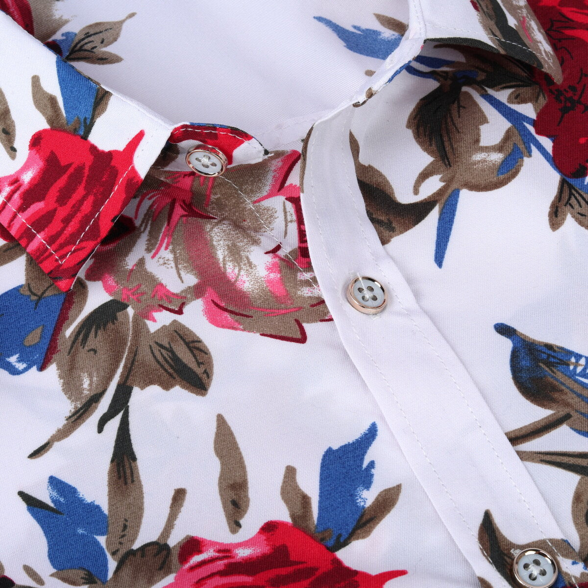 Slim Fit Red Flower Floral Style Shirt White