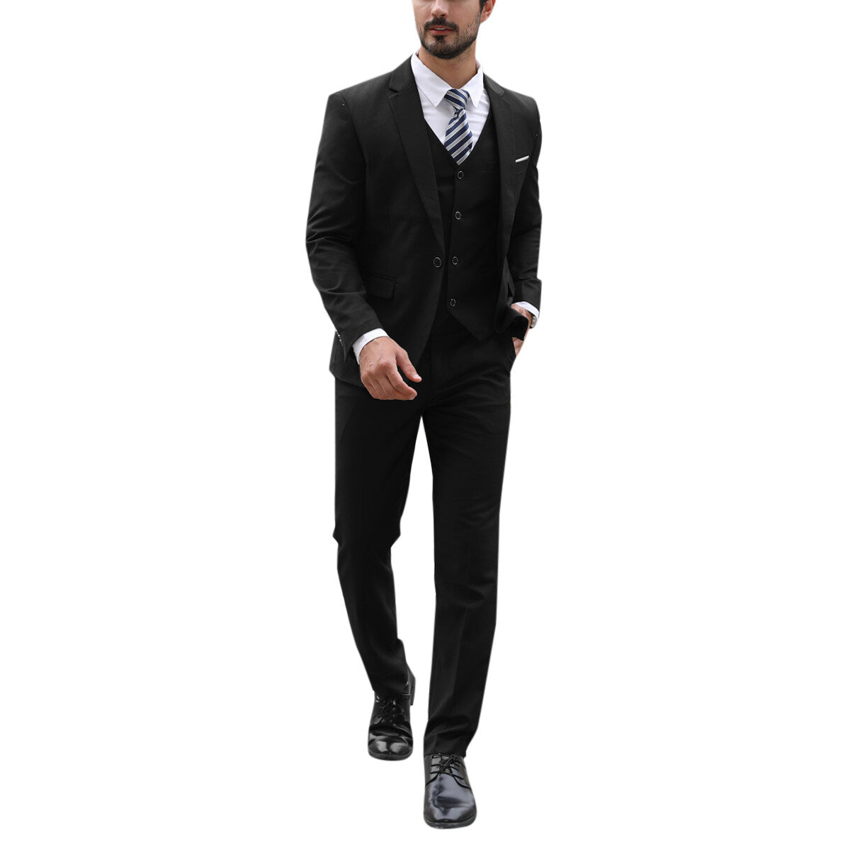 3-Piece Slim Fit One Button Fashion Black Suit