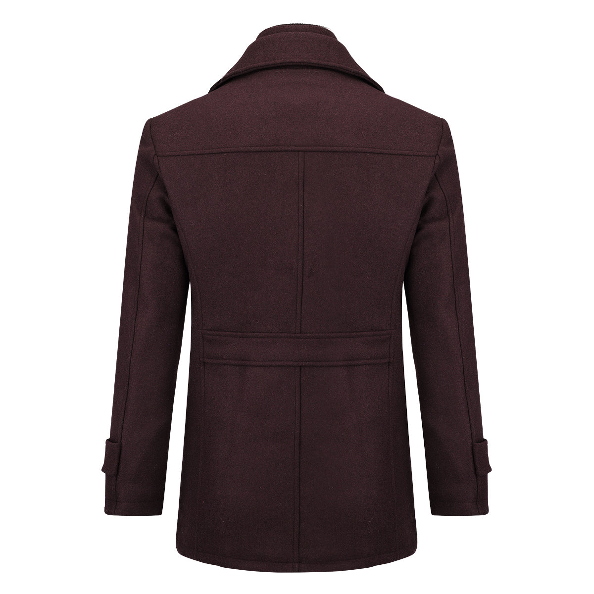 Men’s Solid Color Thick Double-Layer Collar Casual Overcoat Wine Red