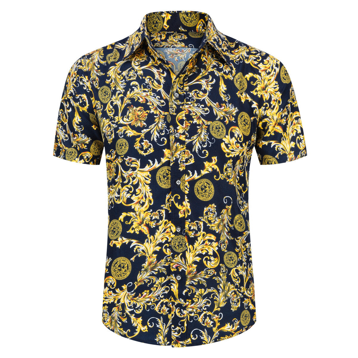 Mens 2-Piece Hawaii Print Style Summer Suit Yellow