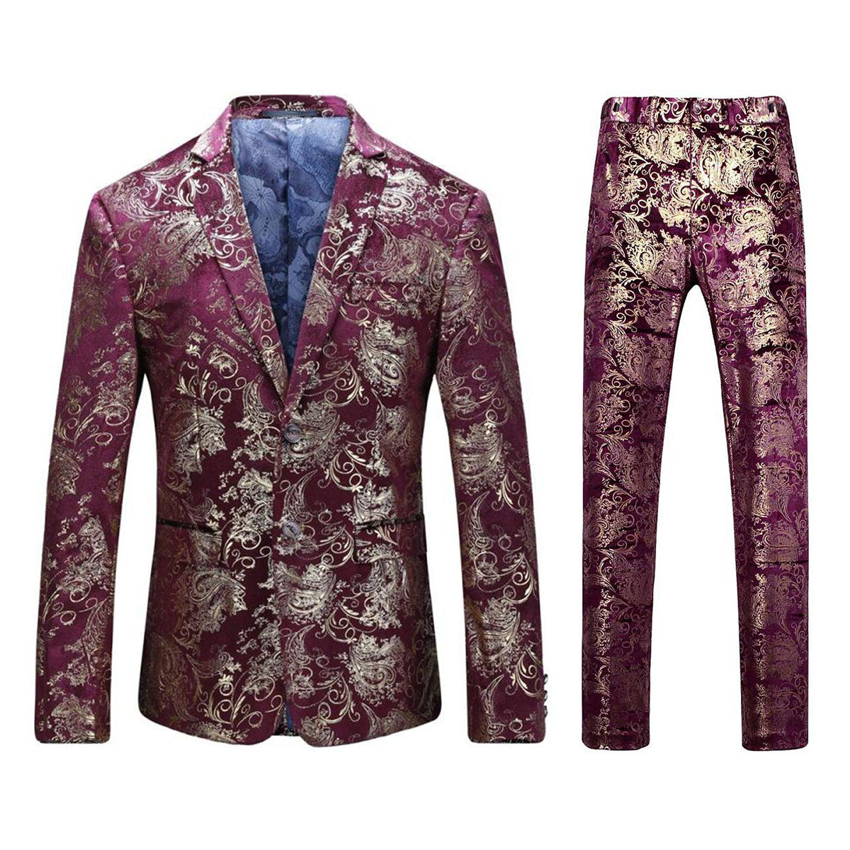 Red Gold Floral Suit - 2-Piece Slim Fit Elegant Attire