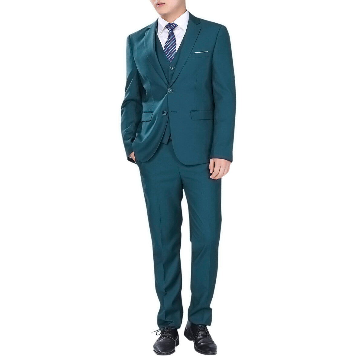 3-Piece Notched Lapel Suit SteelBlue