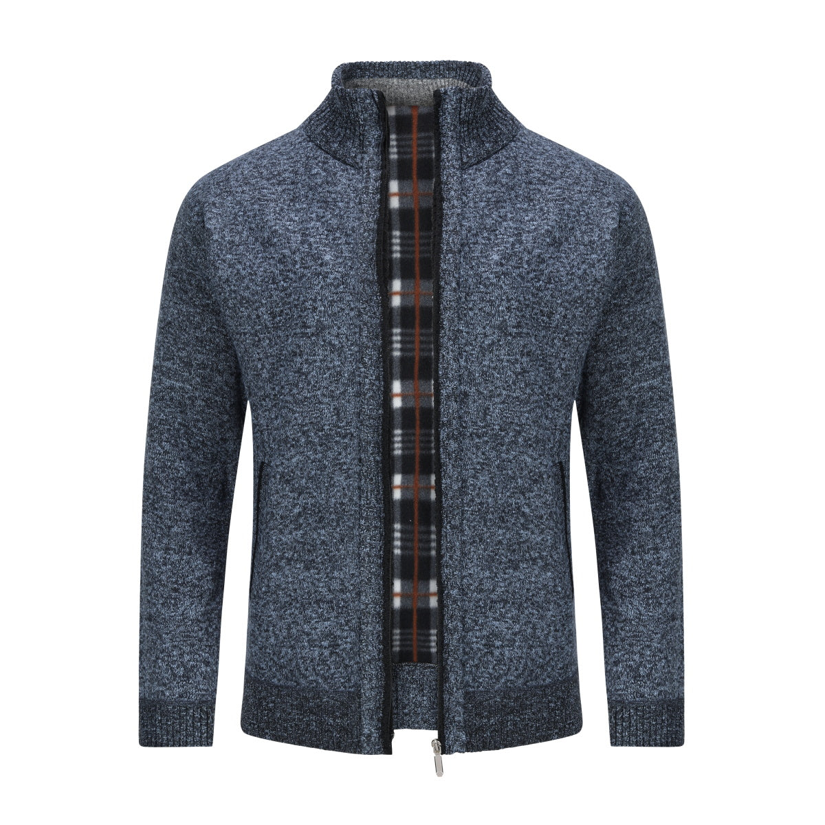Mens Solid Color Stand Collar Long Sleeve Cardigan Blue
