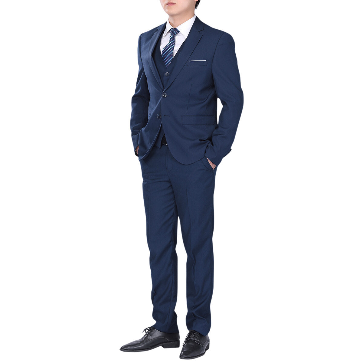 3-Piece Notched Lapel Navy Suit