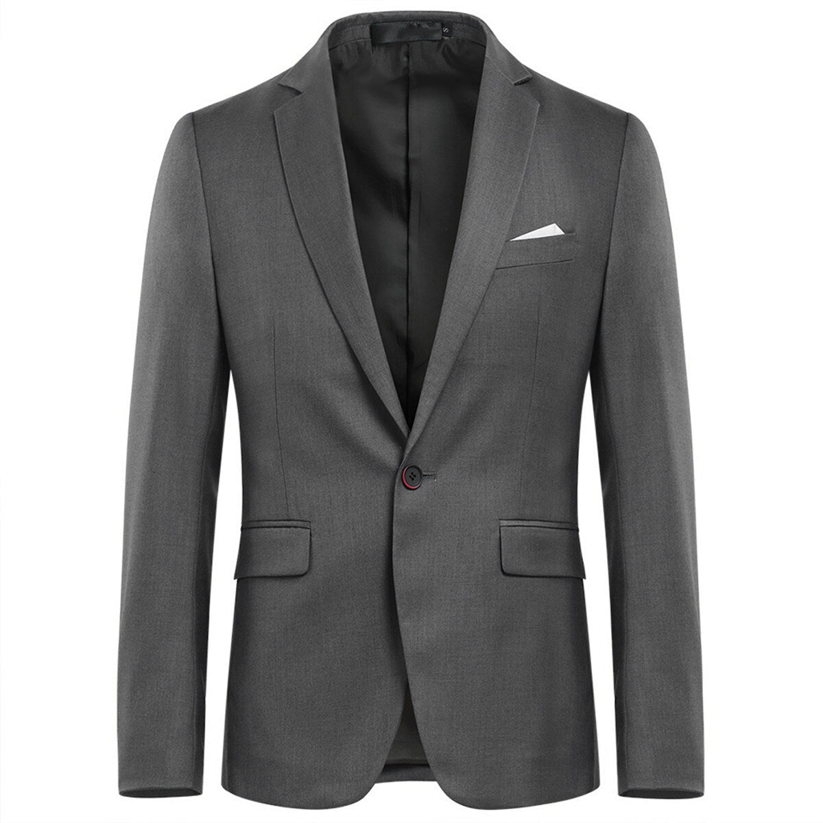 3-Piece Slim Fit Solid Grey Smart Wedding Formal Suit