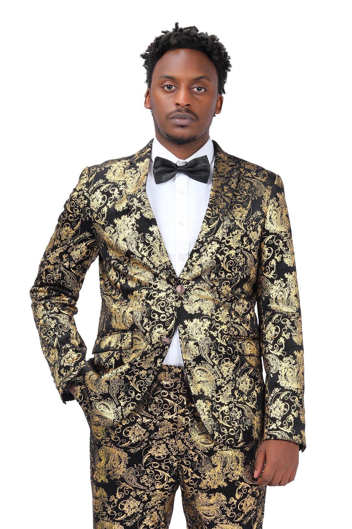 2-Piece Slim Fit Gold Floral Dress Suit