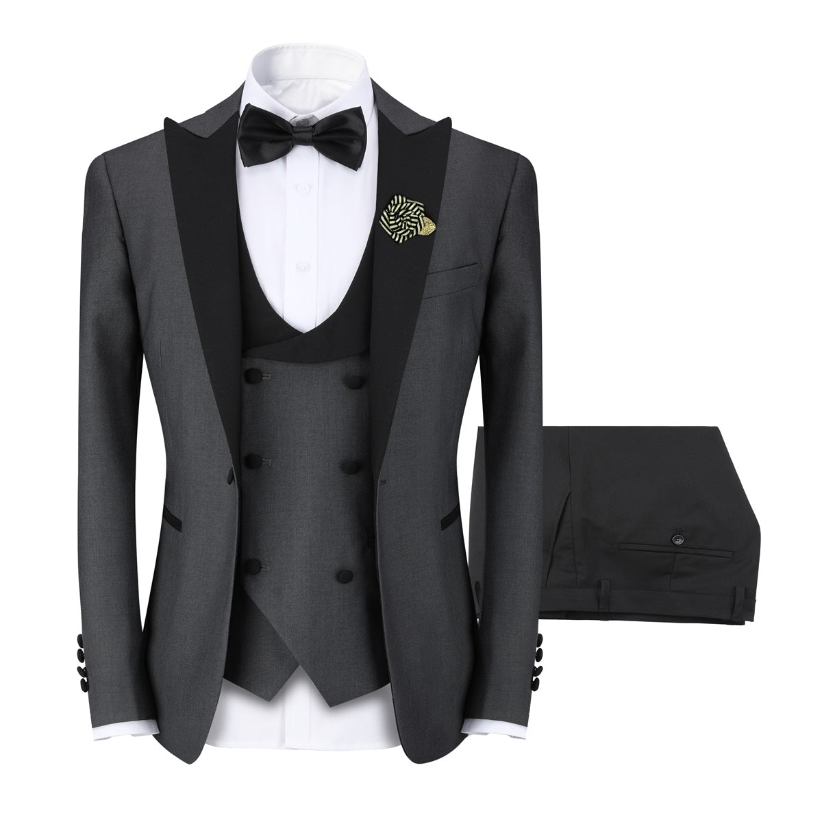 Grey 3-Piece Slim Fit Tuxedo - One Button, Peaked Lapel