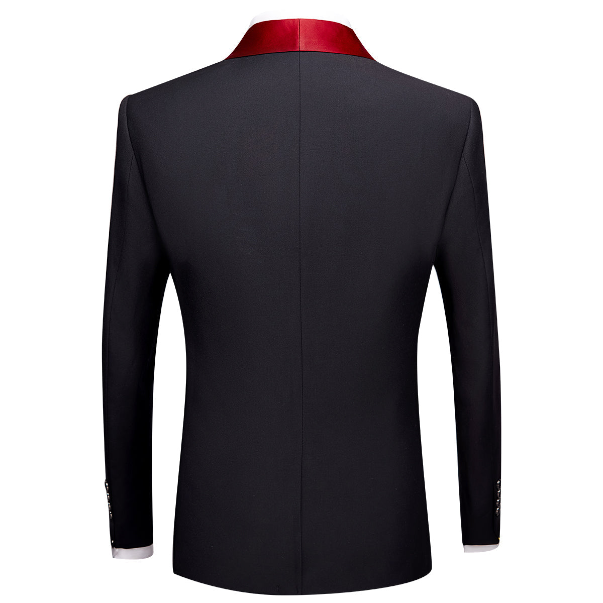 3-Piece Red Contrasting Color Shawl Collar Suit