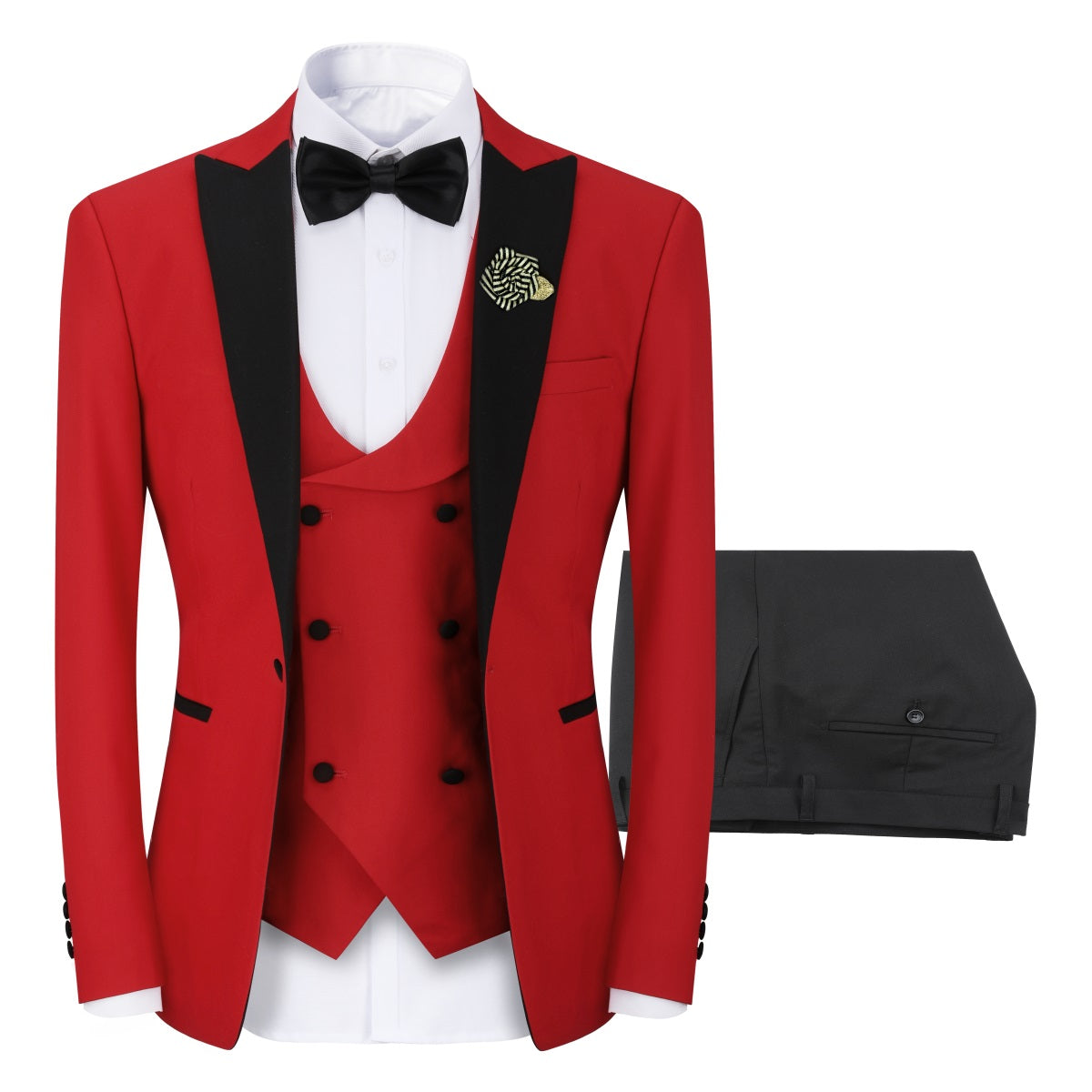 Red Slim Fit Peak Lapel 3-Piece Suit