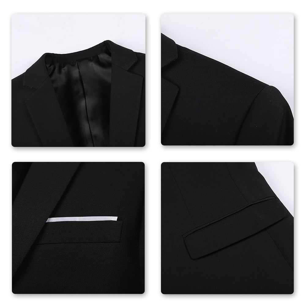 3-Piece Slim Fit One Button Fashion Black Suit