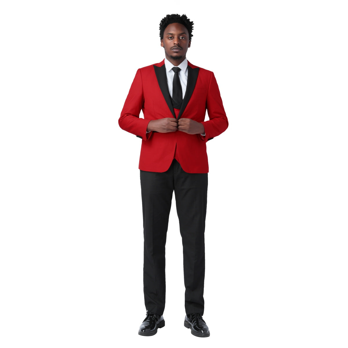 Red Slim Fit Peak Lapel 3-Piece Suit