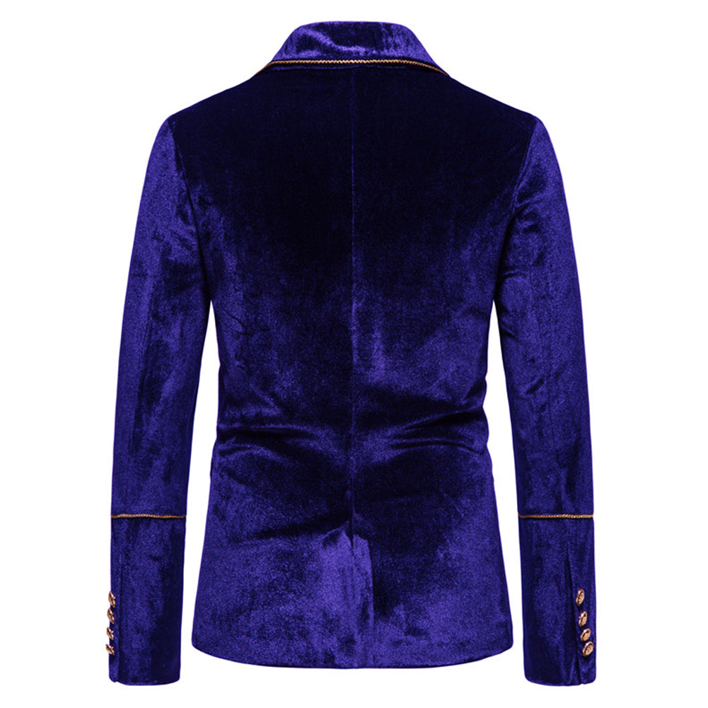 Blue Velvet-Trimmed 2-Piece Double-Breasted Suit