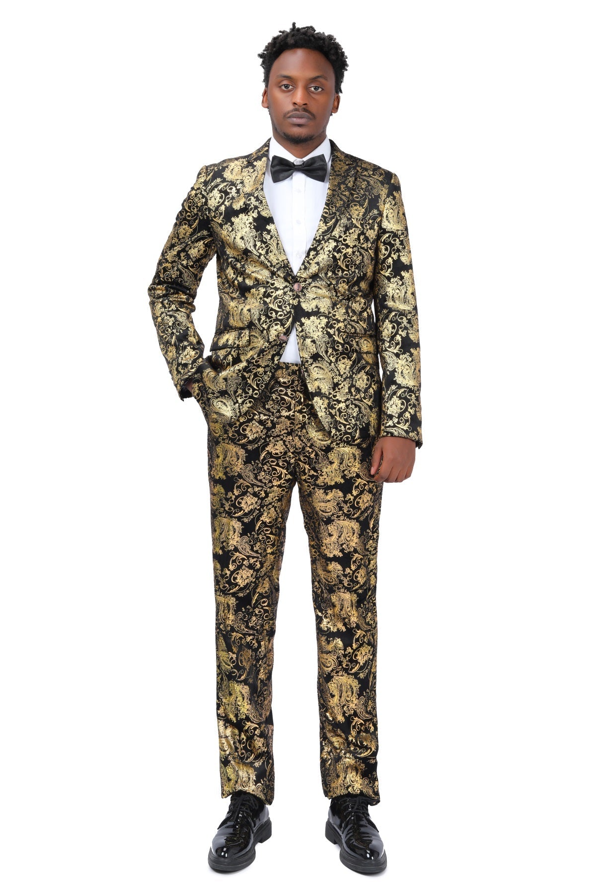 2-Piece Slim Fit Gold Floral Dress Suit