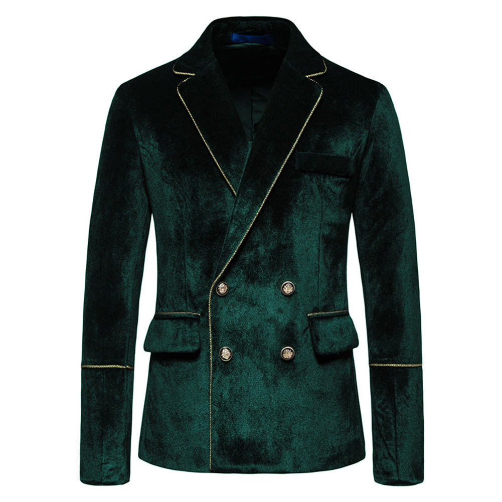 Green Velvet-Trimmed 2-Piece Double-Breasted Suit