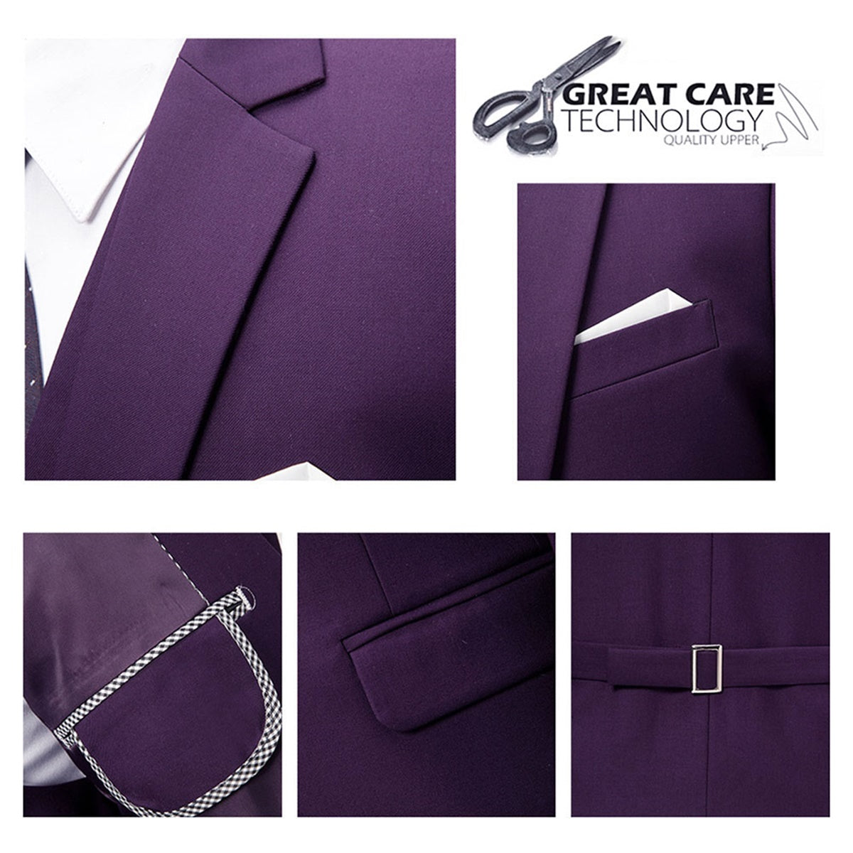 Mens 3-Piece Slim Fit Purple Suit