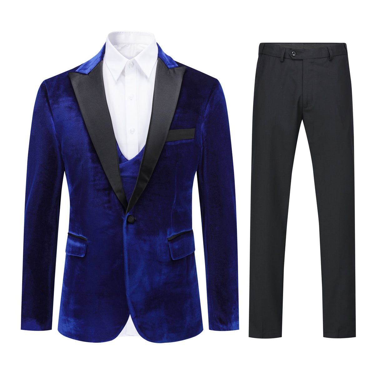 Dark Blue 3-Piece Lapel One Button Velvet Tuxedo
