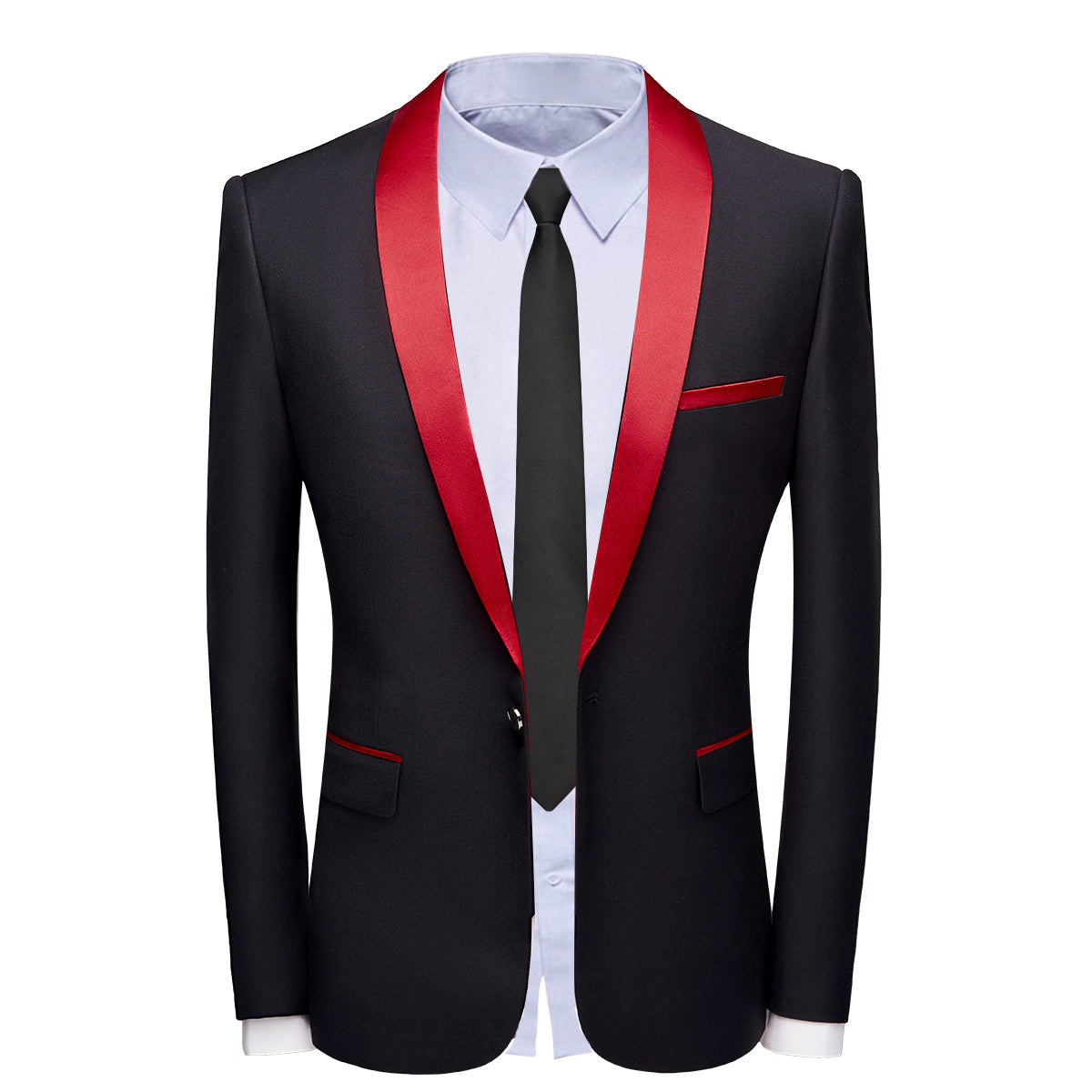 3-Piece Red Contrasting Color Shawl Collar Suit
