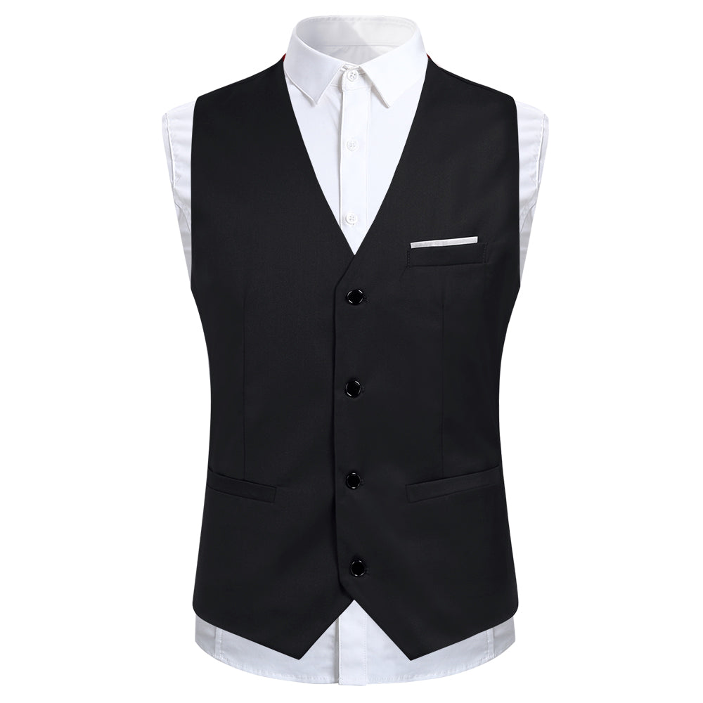 3-Piece Slim Fit One Button Fashion Black Suit
