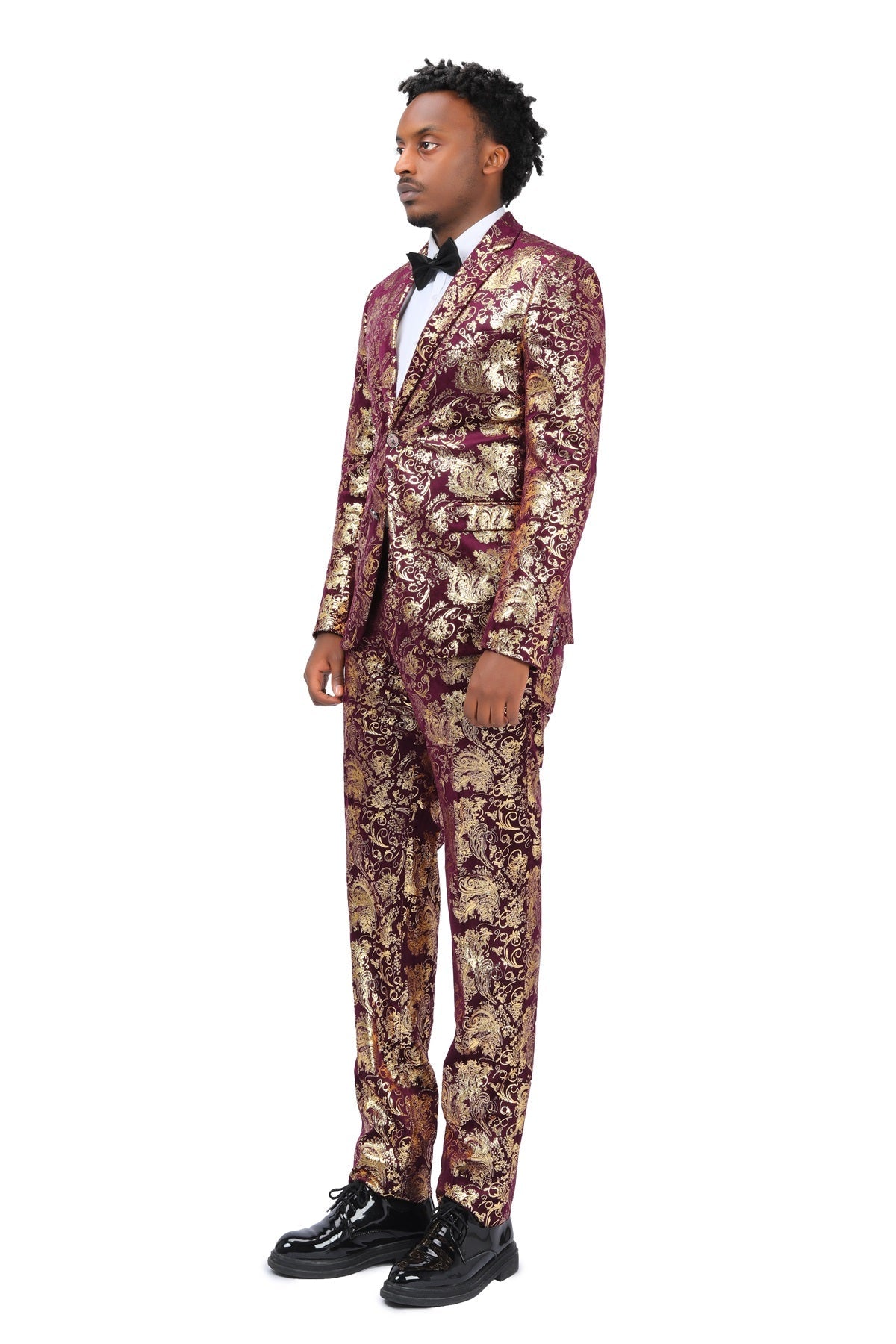Red Gold Floral Suit - 2-Piece Slim Fit Elegant Attire