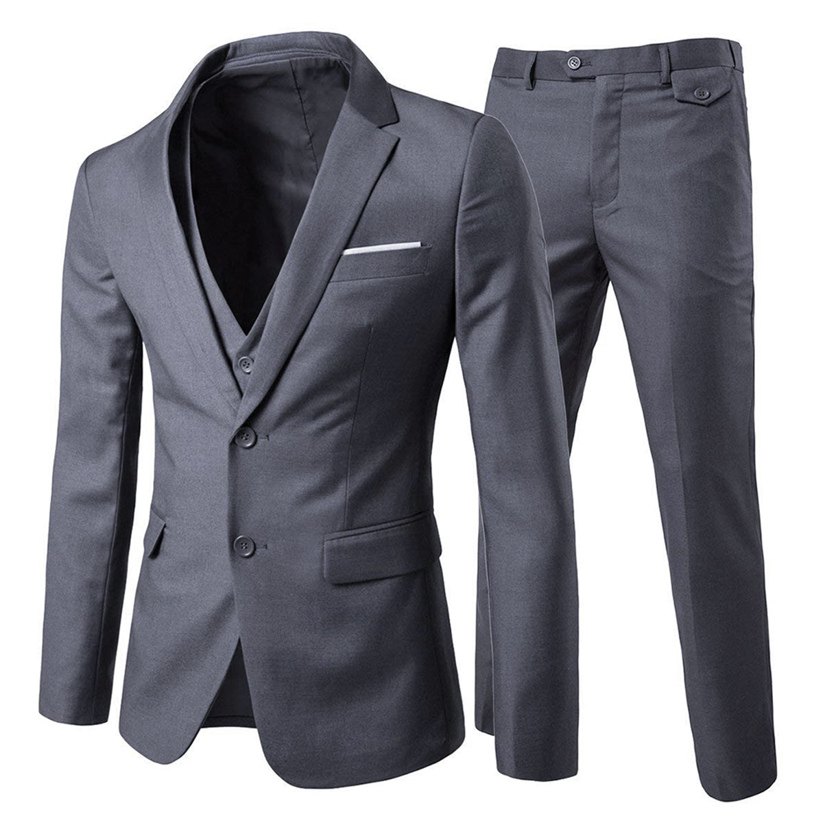 3-Piece DimGrey Notched Lapel Suit