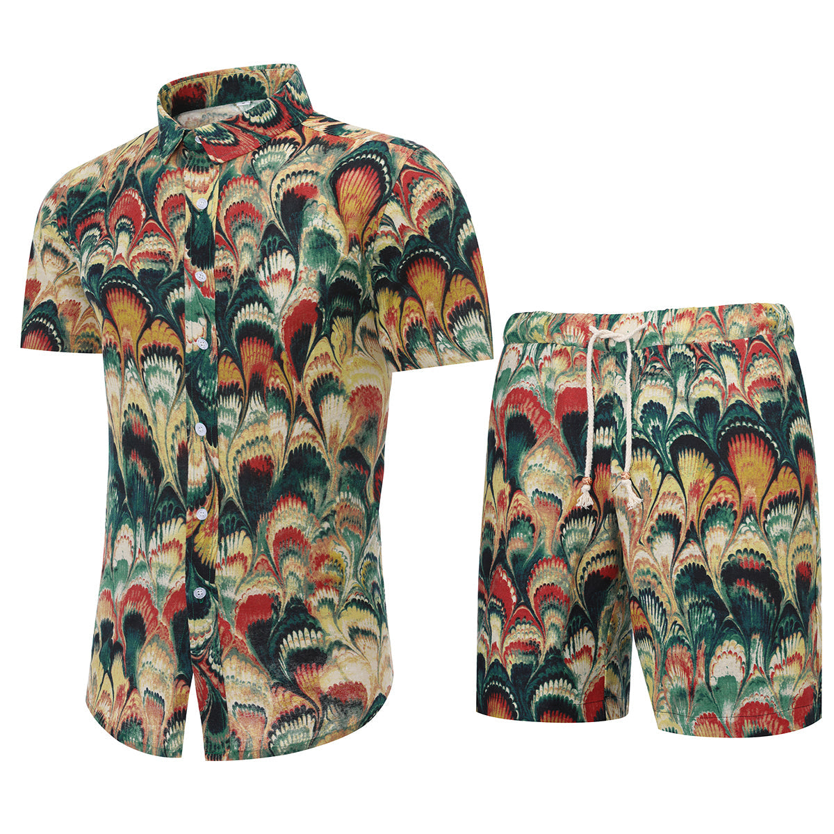 Vibrant Peacock Feather Print 2-Piece Summer Suit