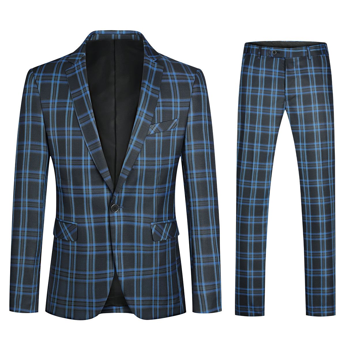 Plaid Stripe Suit Slim Fit 2-Piece Suit Blue