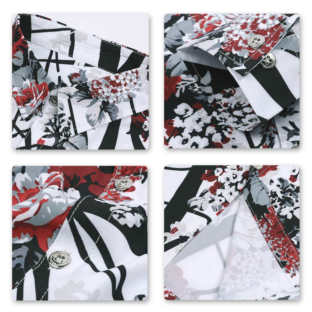 Slim Fit Red Plum Flower Print Shirt