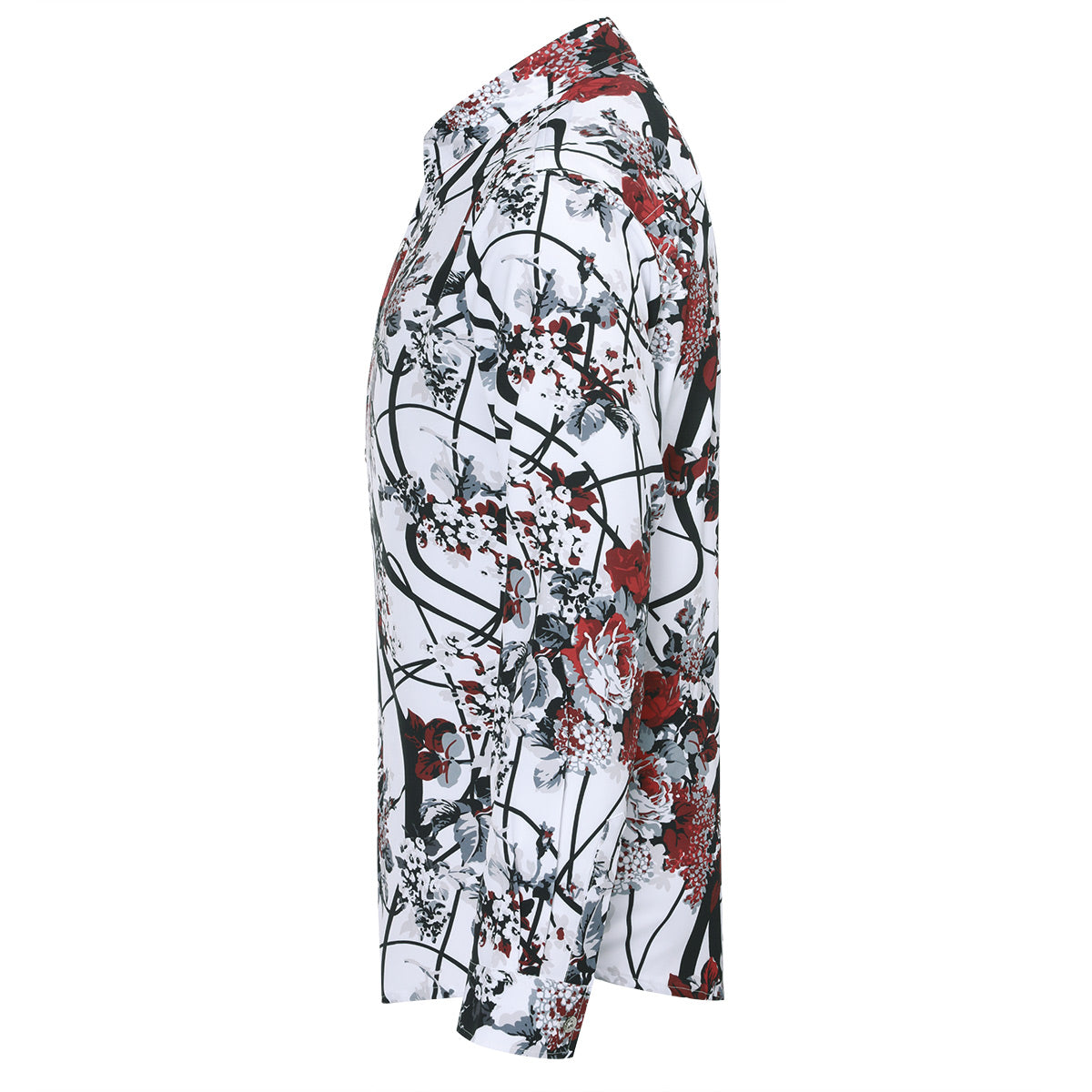 Slim Fit Red Plum Flower Print Shirt