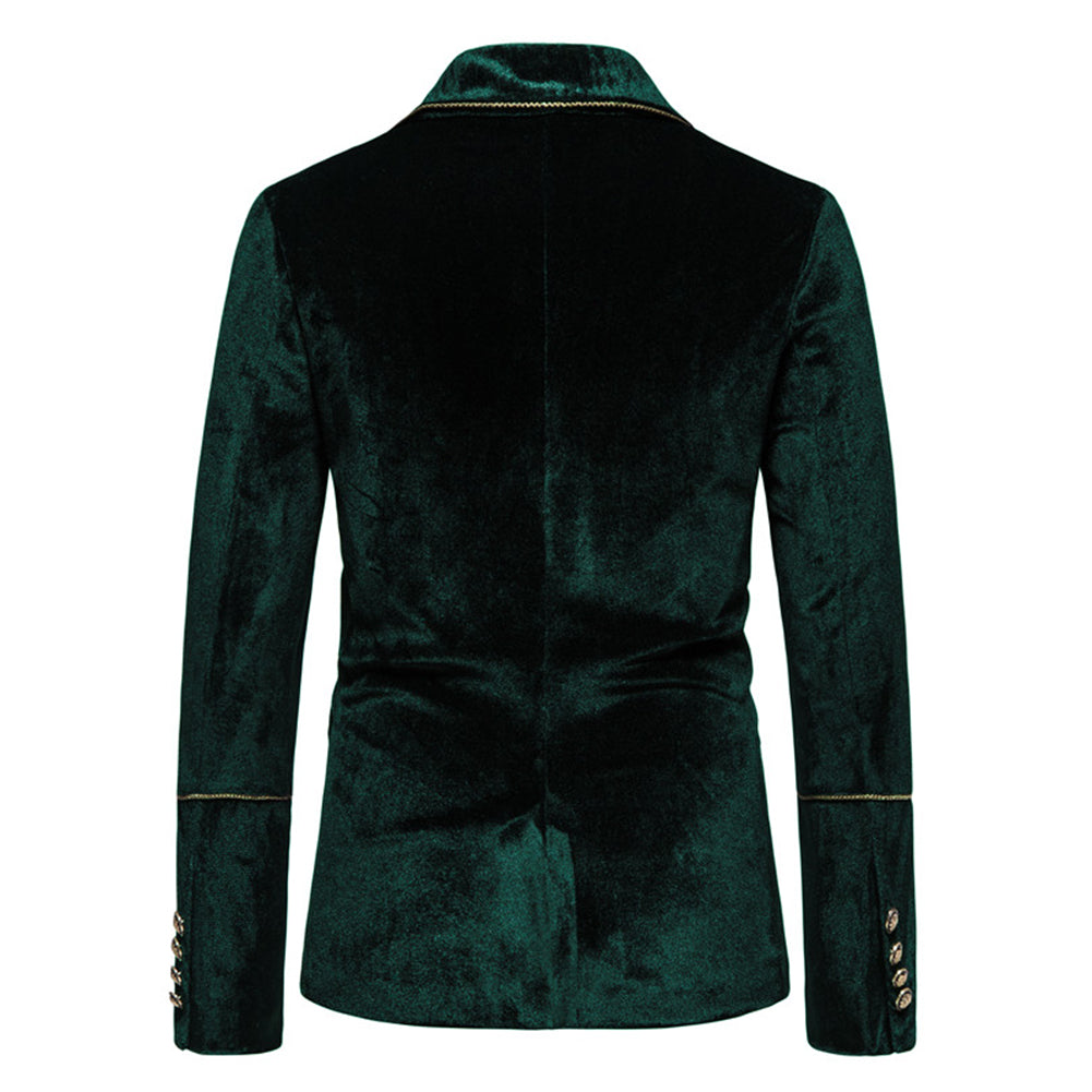 Green Velvet-Trimmed 2-Piece Double-Breasted Suit