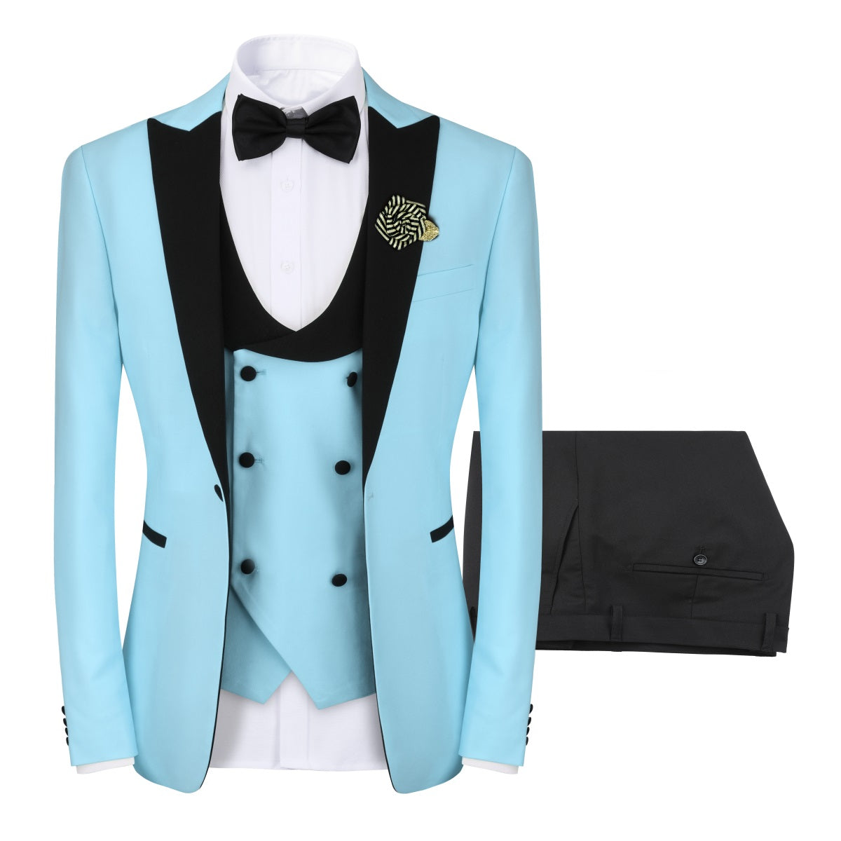 Light Blue 3-Piece Slim Fit Tuxedo - One Button, Peaked Lapel