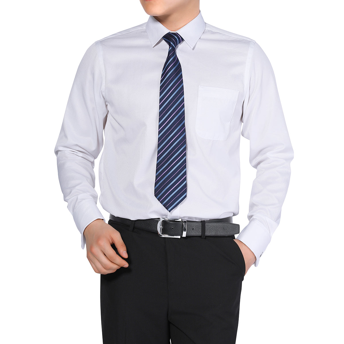 Herrenhemd Slim Fit Button-Down-Hemd mit Streifen und Karomuster