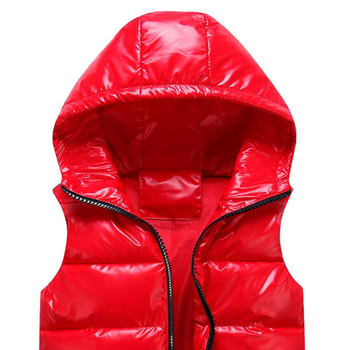 Allthemen Padded Vest, Bodywarmer, Glossy Waterproof Hooded Red