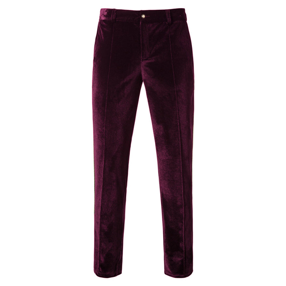 Maroon Velvet-Trimmed 2-Piece Double-Breasted Suit
